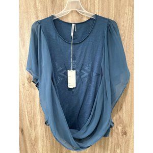 Monoreno Women’s Large Embroidered Boho Top Blouse Blue NEW